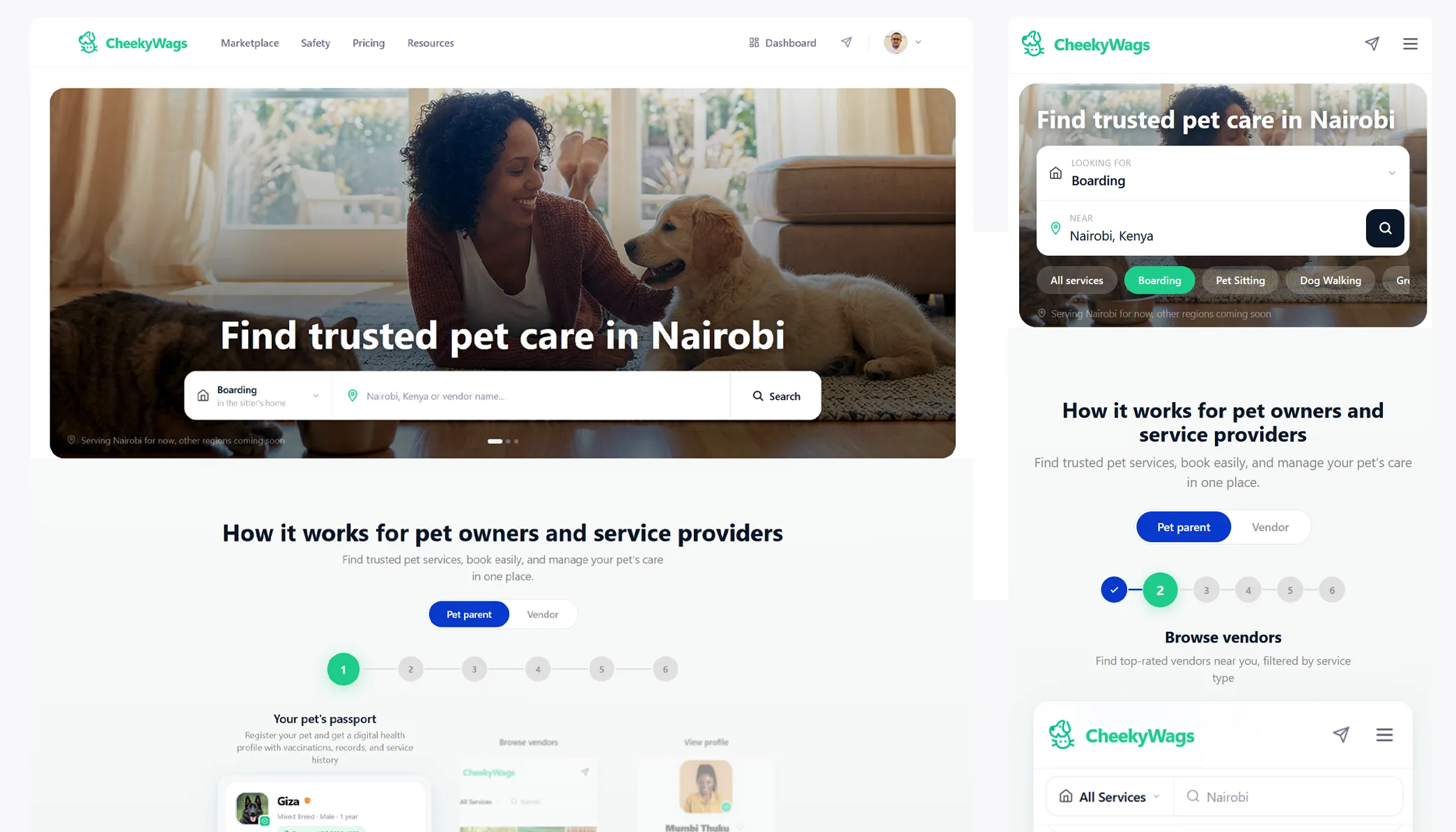 CheekyWags pet marketplace homepage